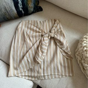 Lulus Beige & White Striped Knotted Mini Skirt
